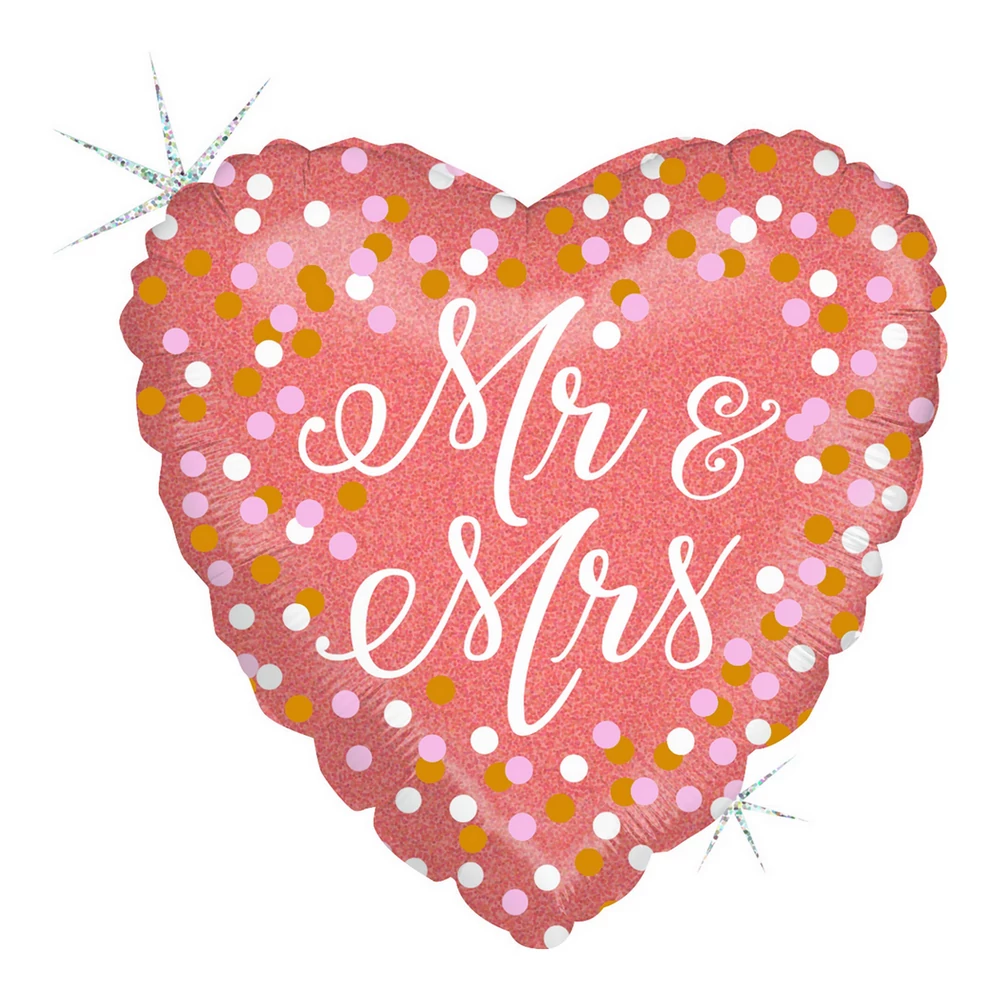 46 cm-es Mr&Mrs feliratos rosegold hologrammos fólia lufi