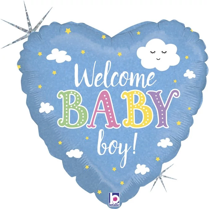 46 cm-es Welcome Baby Boy feliratos, hologrammos fólia lufi