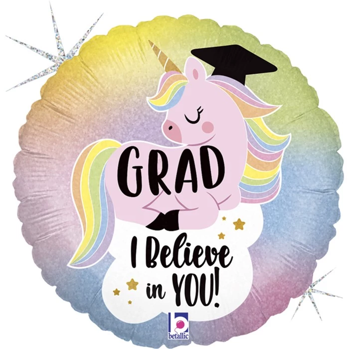 45 cm-es hologramos unikornisos Grad I believe in you fólia lufi