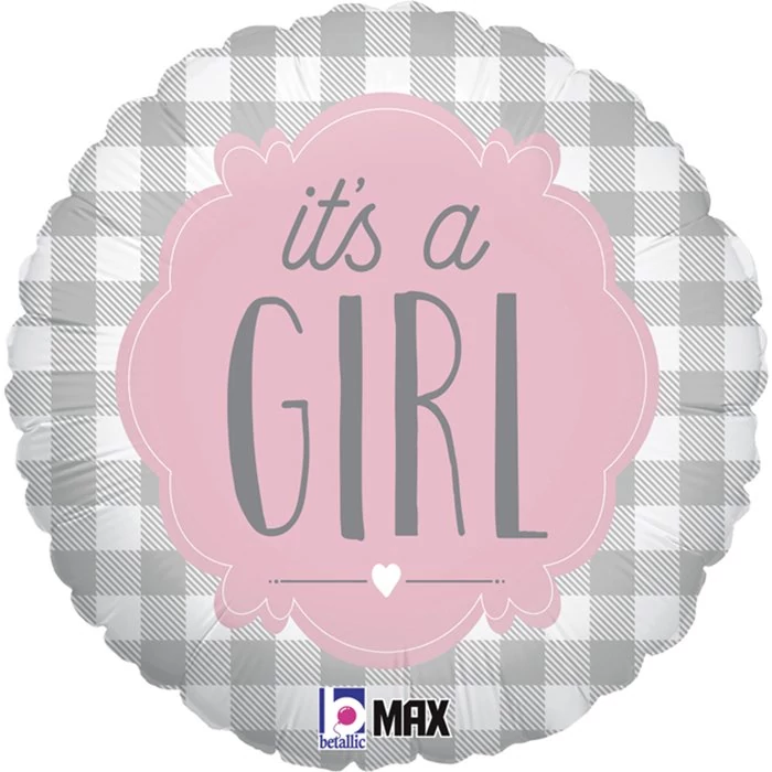 45 cm-es It's A Girl kockás fólia lufi