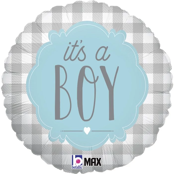 45 cm-es It's A Boy kockás fólia lufi