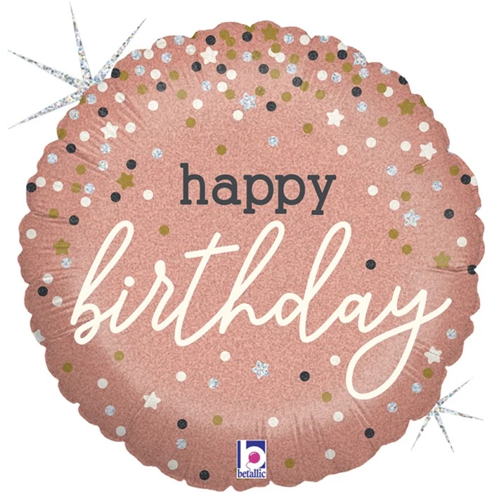45 cm-es hologramos konfettis rosegold Happy Birthday fólia lufi