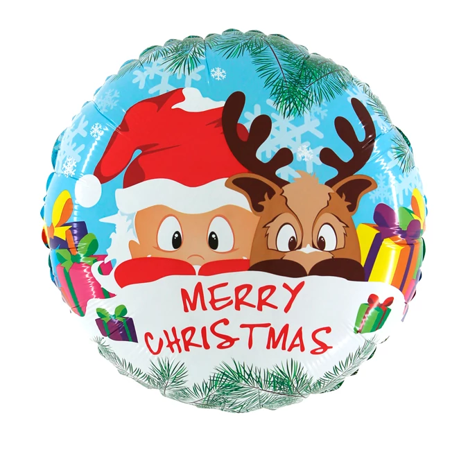 54 cm-es Merry Christmas feliratú télapós, rénszarvasos fólia lufi