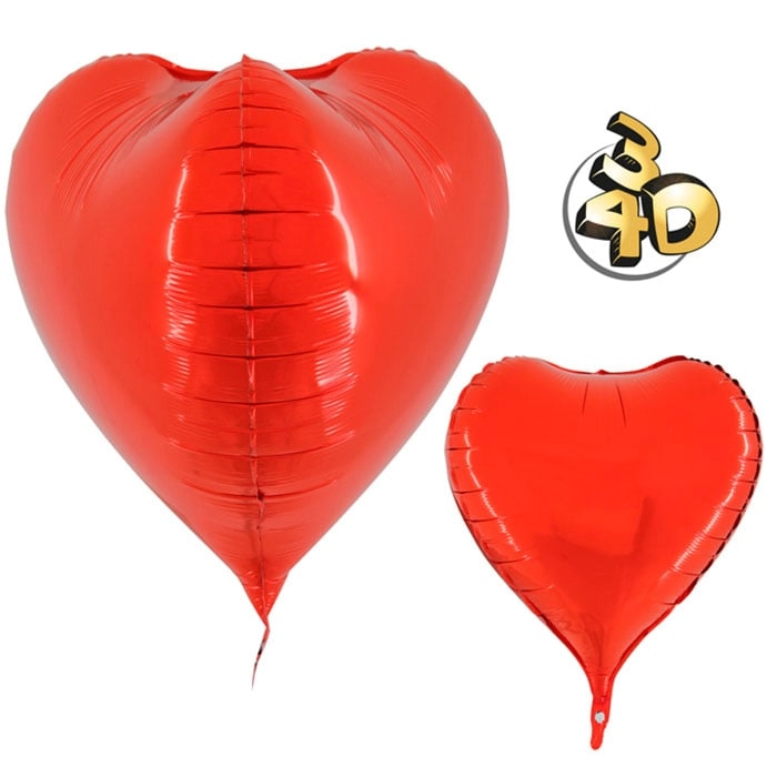 58 cm-es piros szív 3D fólia lufi