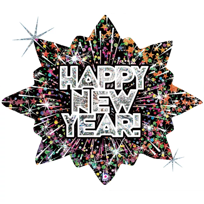 SuperShape - Happy New Year hologrammos fólia lufi, 81 cm