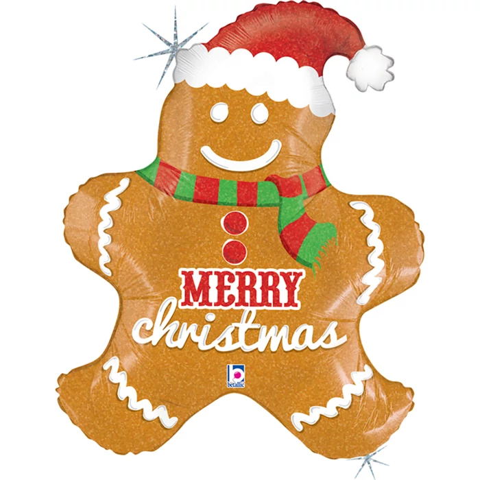 JumboShape -  Mézeskalács figura Merry Christmas felirattal fólia lufi