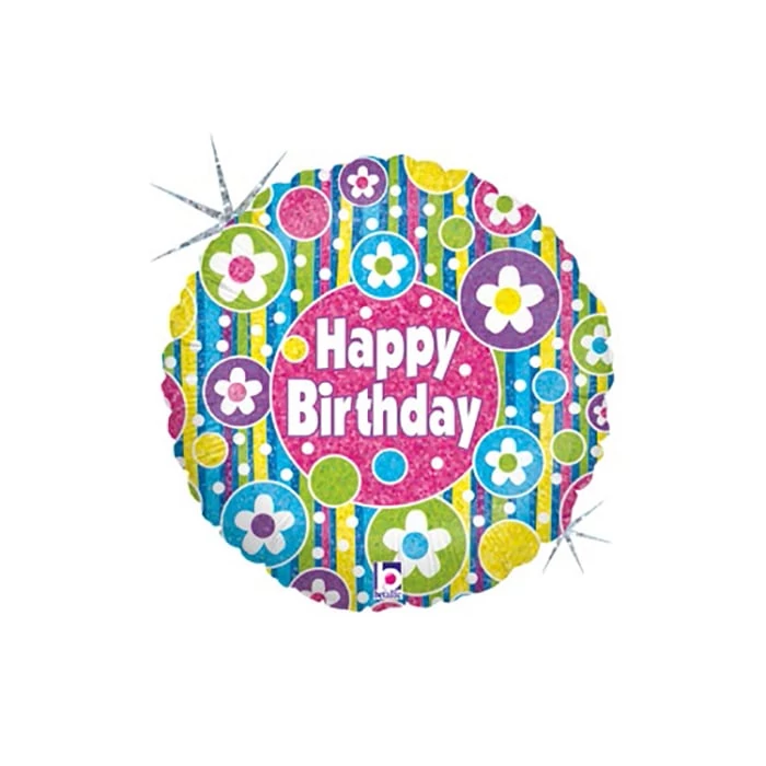 45 cm-es Happy Birthday virágos fólia lufi