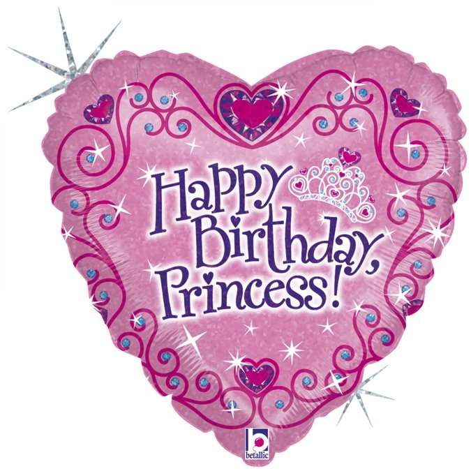 46 cm-es Happy Birthday Princess feliratos, hologrammos fólia lufi