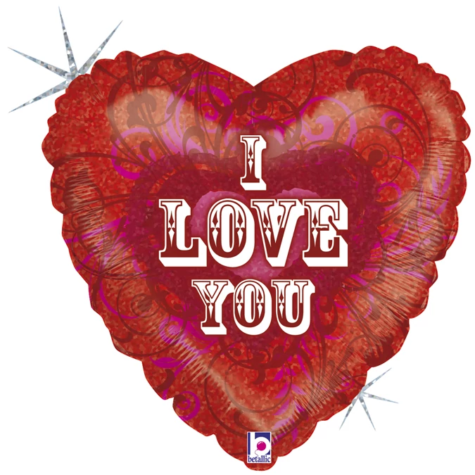46 cm-es szív alakú hologrammos fólia lufi I love you felirattal