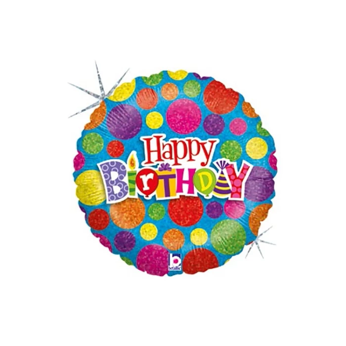 45 cm-es Happy Birthday színes pöttyös fólia lufi