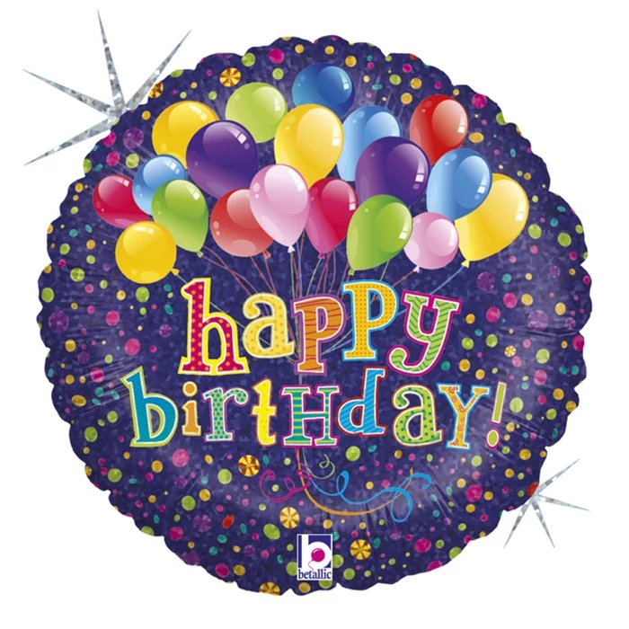 45 cm-es luficsokros Happy Birthday hologramos fólia lufi