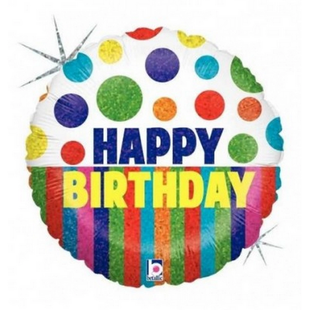 45 cm-es Happy Dots Birthday Stripes fólia lufi