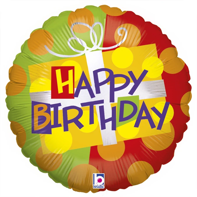 46 cm-es Happy Birthday ajándékdobozos fólia lufi