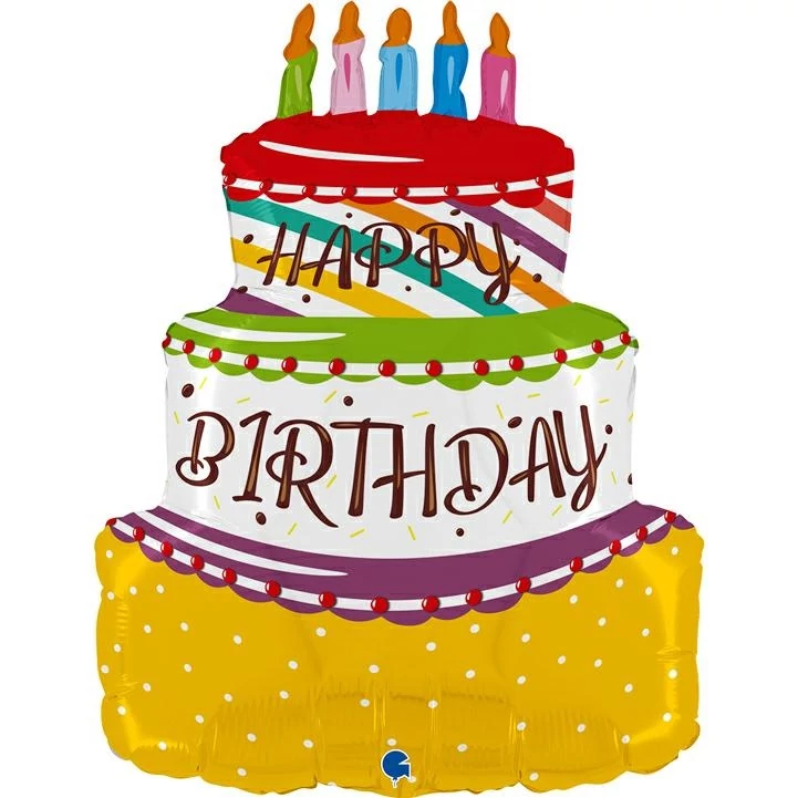 69 cm-es Happy Birthday torta fólia lufi