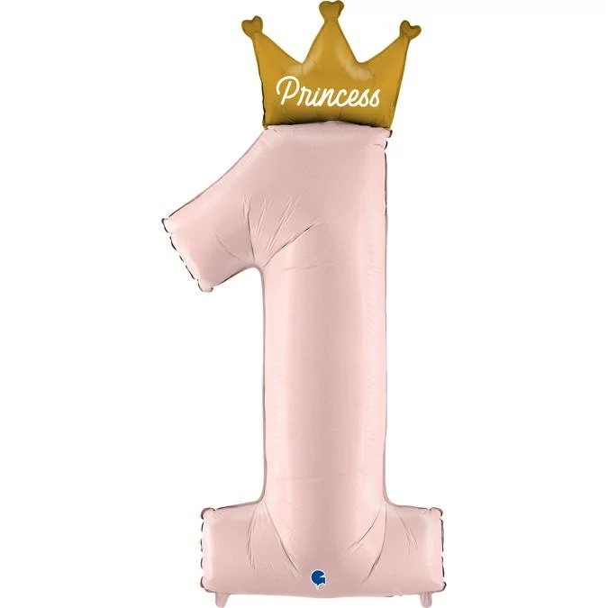 Megashape - rózsaszín 1-es Birthday Princess fólia lufi