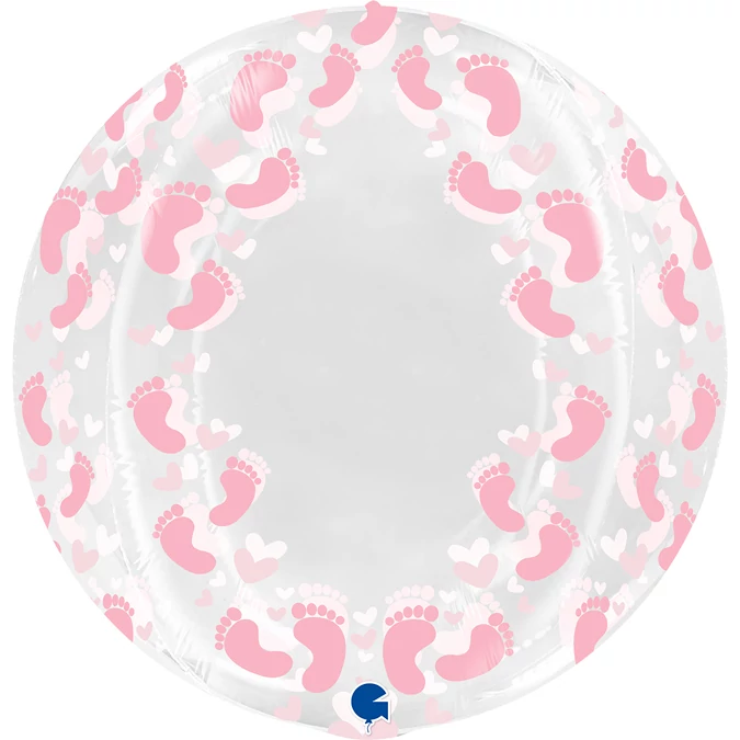 48 cm átlátszó pink baba lábnyomos buborék fólia lufi