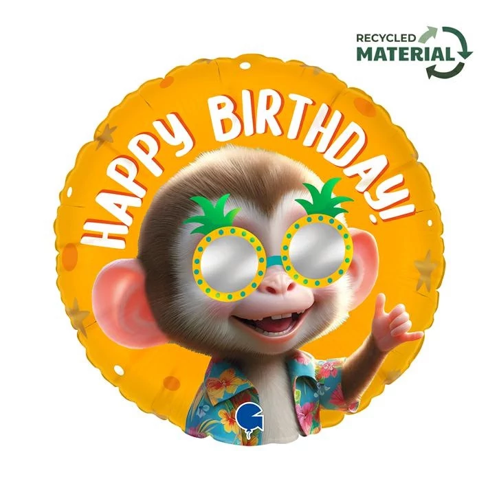 46 cm-es majom napszemcsiben Happy Birthday fólia lufi