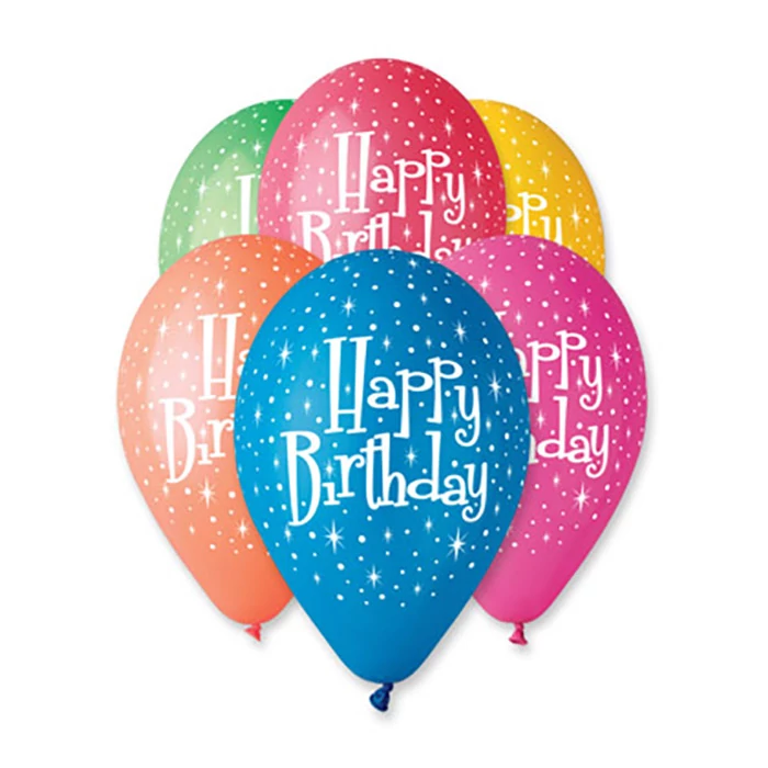 30 cm-es Happy Birthday csillagos printelt gumi léggömb - 100 db / csomag