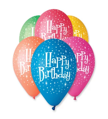 30 cm-es Happy Birthday csillagos printelt léggömb - 10 db / csomag