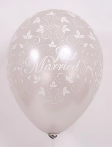 30 cm-es Just Married prl ezüst printelt léggömb 10db/cs.