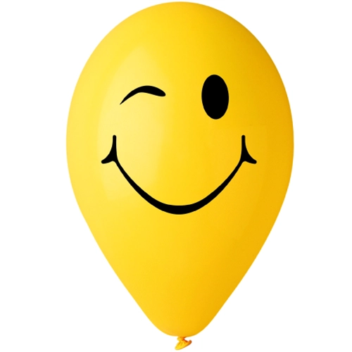 30 cm-es sárga kacsintós smiley printelt gumi léggömb - 10 db / csomag