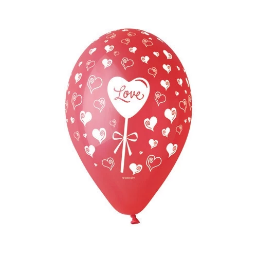 30 cm-es piros Love szíves printelt léggömb 10 db/cs.