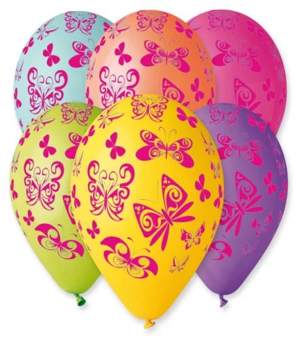 30 cm-es pink pillangó printelt léggömb 10 db/cs. - 309034