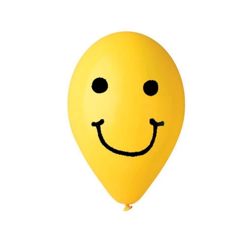 30 cm-es sárga smiley printelt gumi léggömb - 10 db / csomag