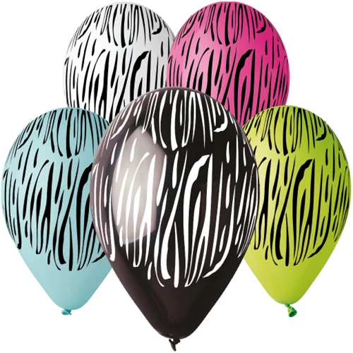 30 cm-es zebra csíkos printelt gumi léggömb - 10 db / csomag