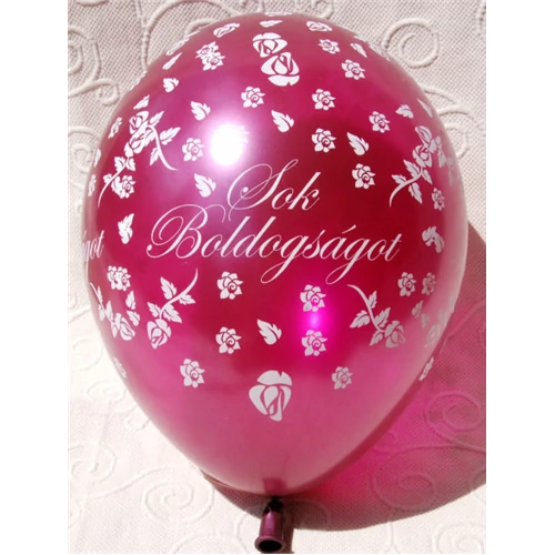 33 cm-es metál bordó Sok Boldogságot! gumi léggömb 20 db/cs.