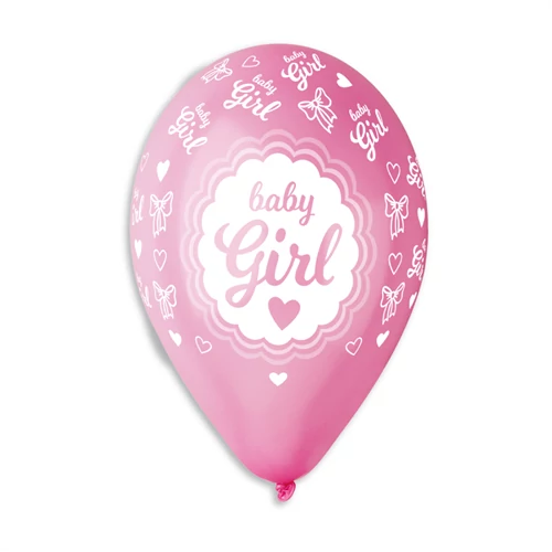 33 cm-es metál pink Baby Girl printelt gumi léggömb - 10 db / csomag
