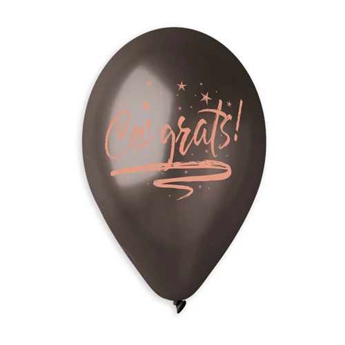 33 cm-es metál fekete Congrats printelt gumi léggömb 10 db/cs.