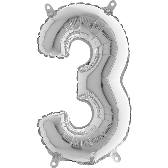 MiniShape - ezüst színű 3-as szám fólia lufi