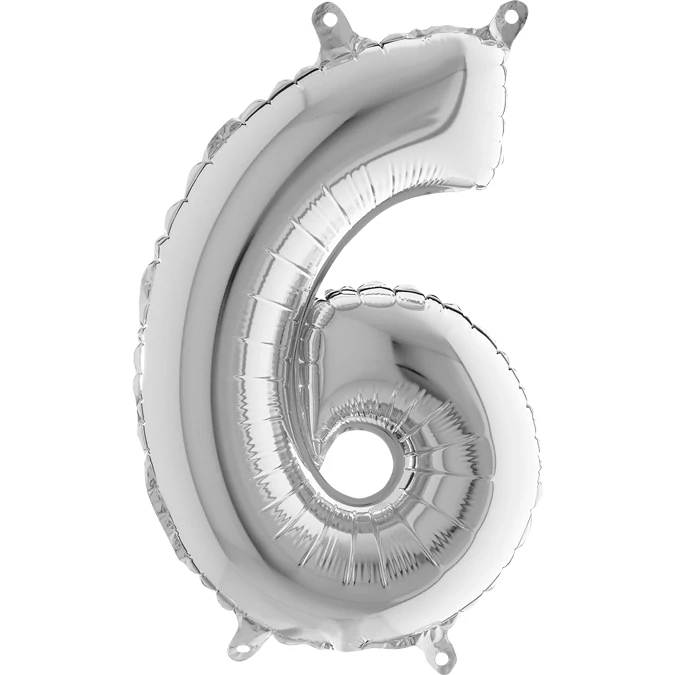 MiniShape - ezüst színű 6-os szám fólia lufi