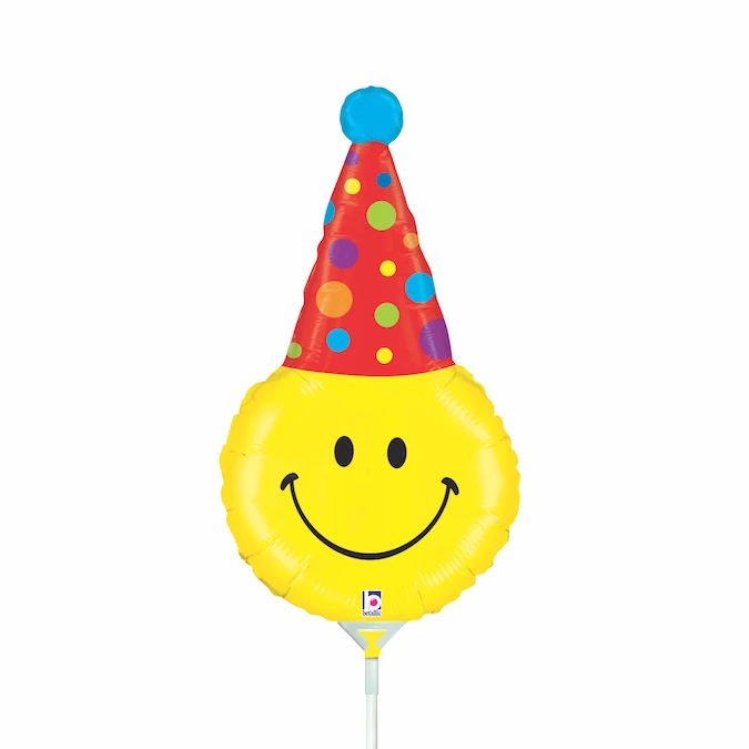 35 cm-es Smiley pöttyös csákóval fólia lufi
