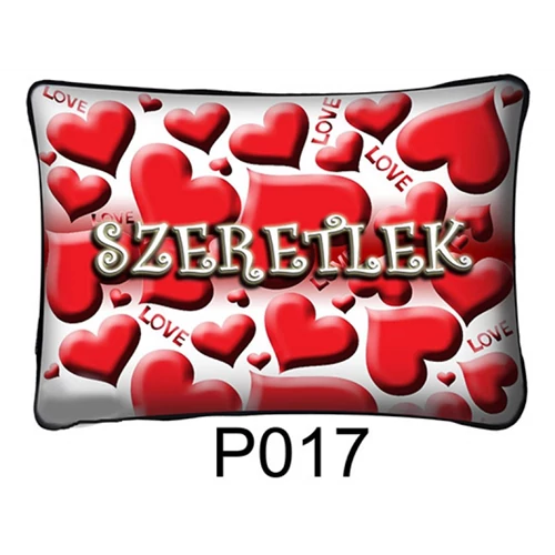 Szeretlek! feliratú fehér párna piros szívekkel 27 x 37 cm