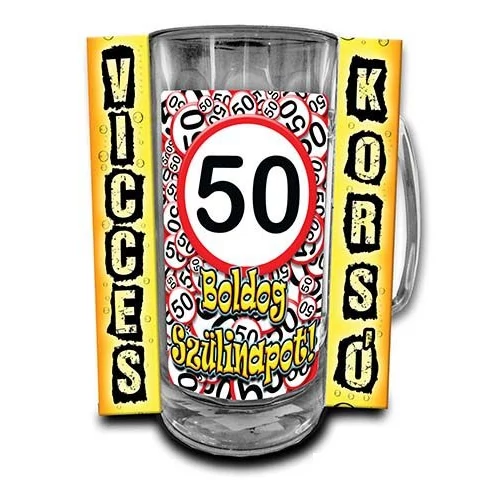 Sörös korsó Boldog szülinapot felirattal, 50. szülinapra
