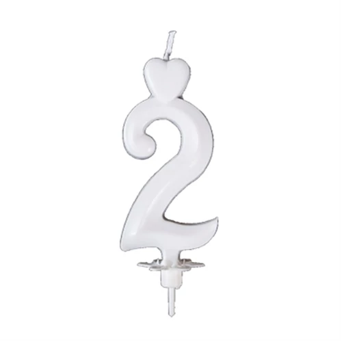 Fehér 2-es számgyertya - 7 cm