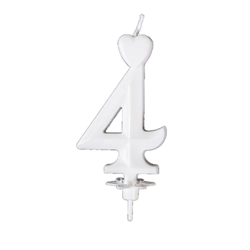 Fehér 4-es számgyertya - 7 cm