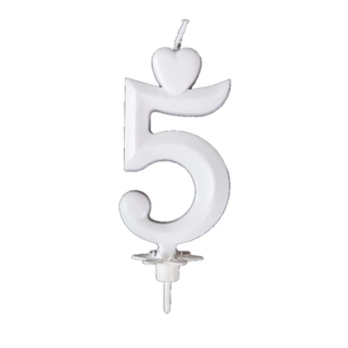Fehér 5-ös számgyertya - 7 cm