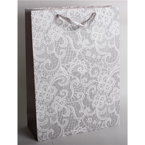 Dísztasak glitteres szürke csipke 14x11 cm