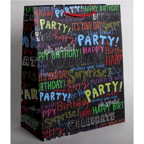 Dísztasak Happy Birthday / Party felirattal 23 x 18 cm