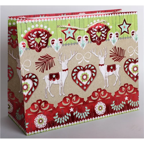 Dísztasak piros-barna rénszarvas 23 x 18 cm