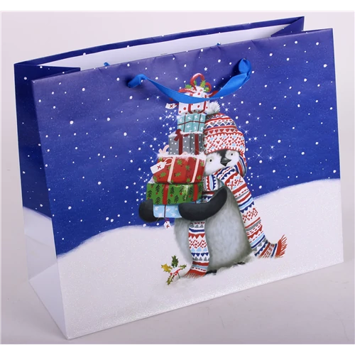Dísztasak pingvin ajándékcsomagokkal 33 x 26 cm