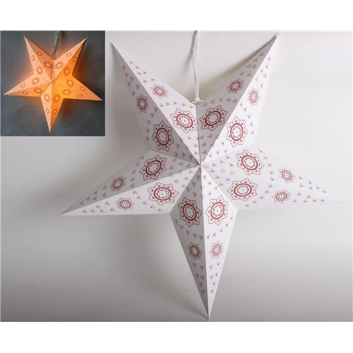 Fehér lampion csillag piros mintával