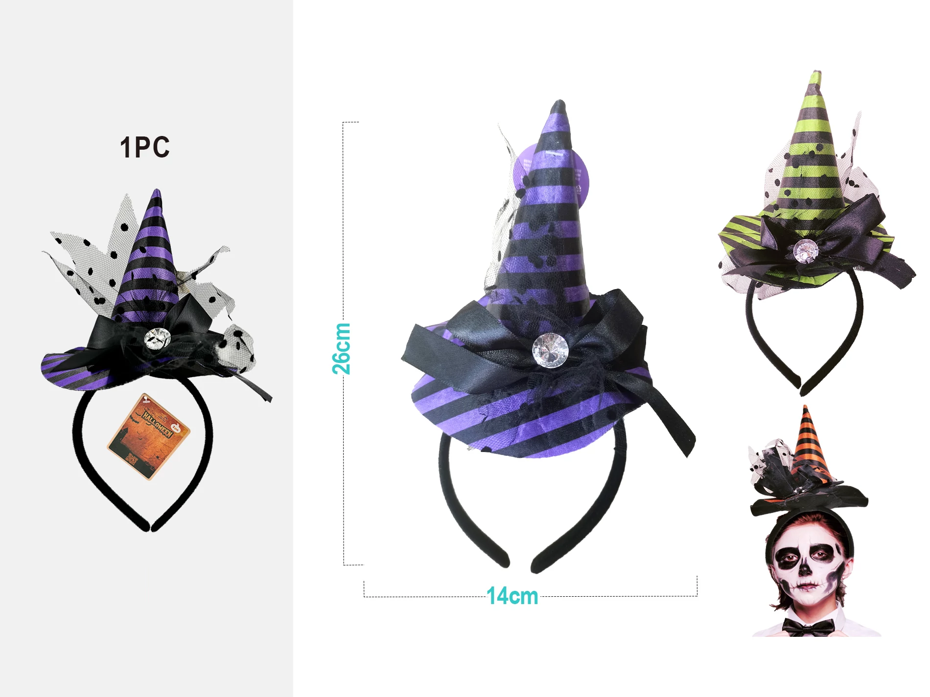 Halloween boszorkány kalapos hajpánt - 3 színben