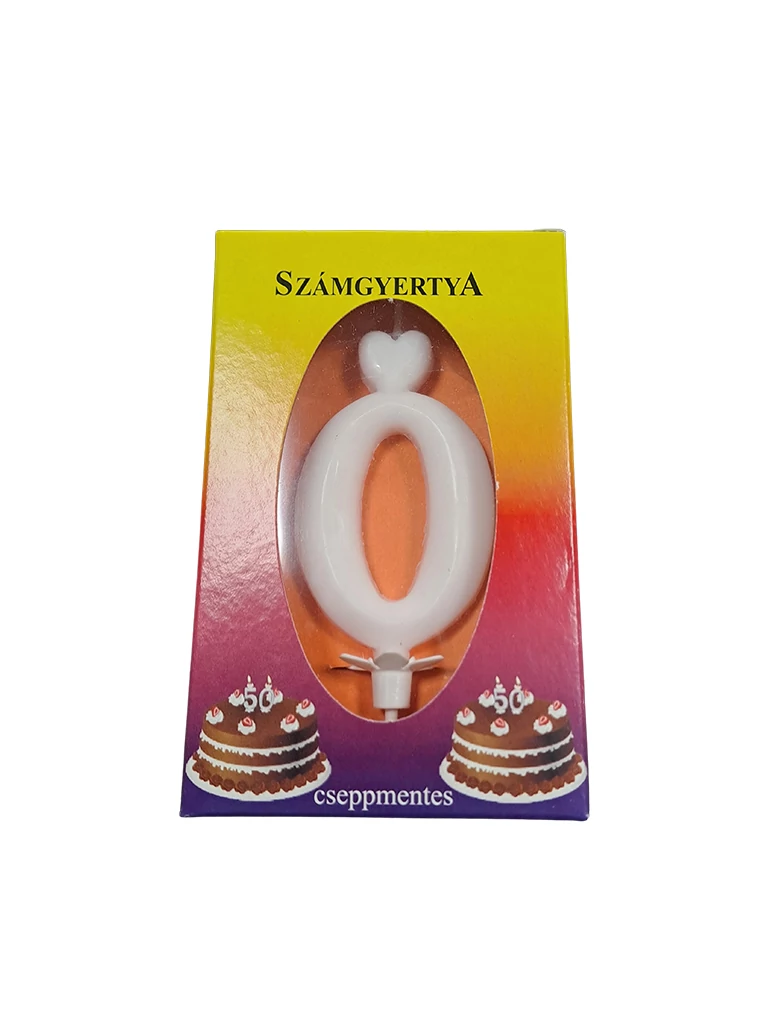 0-s fehér számgyertya - 7 cm