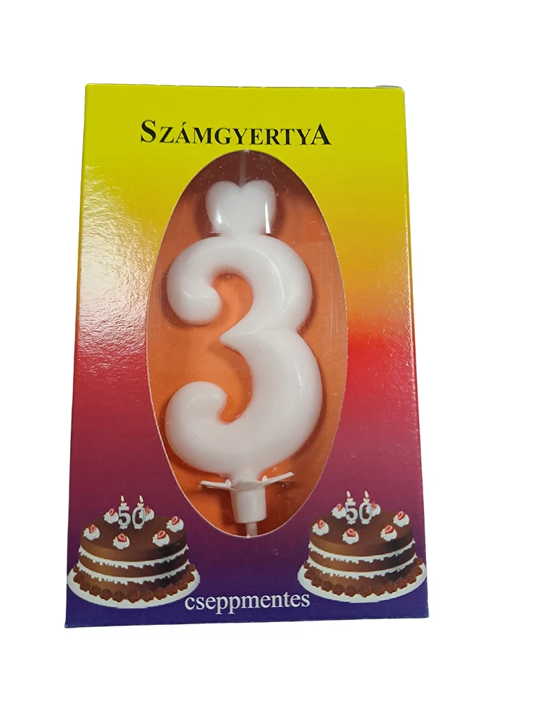 3-as fehér számgyertya - 7 cm