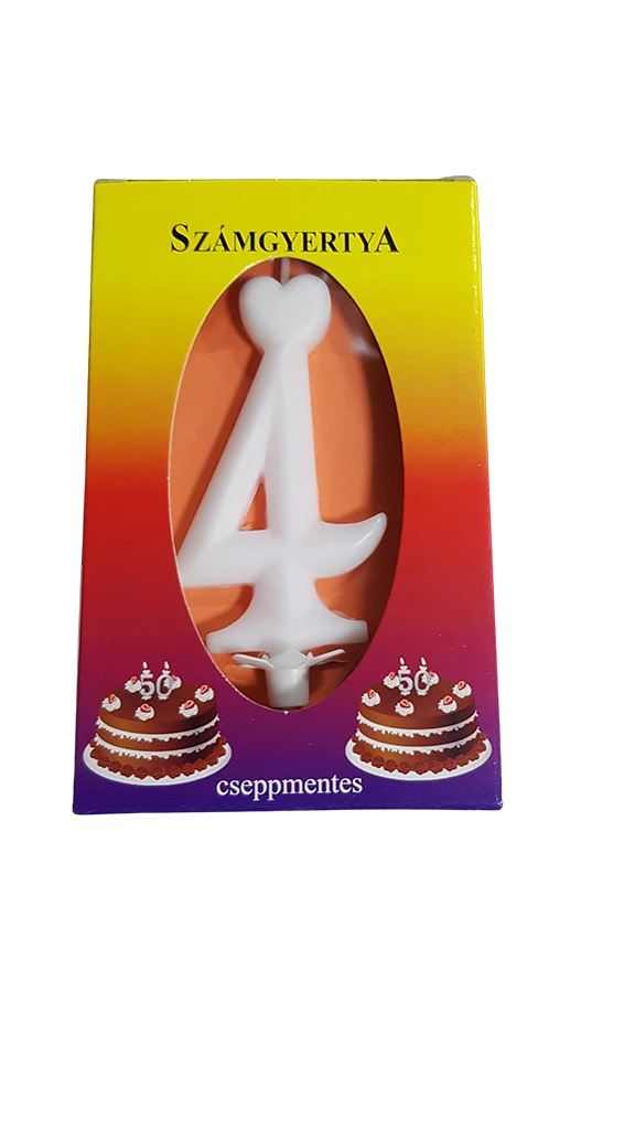 4-es fehér számgyertya - 7 cm