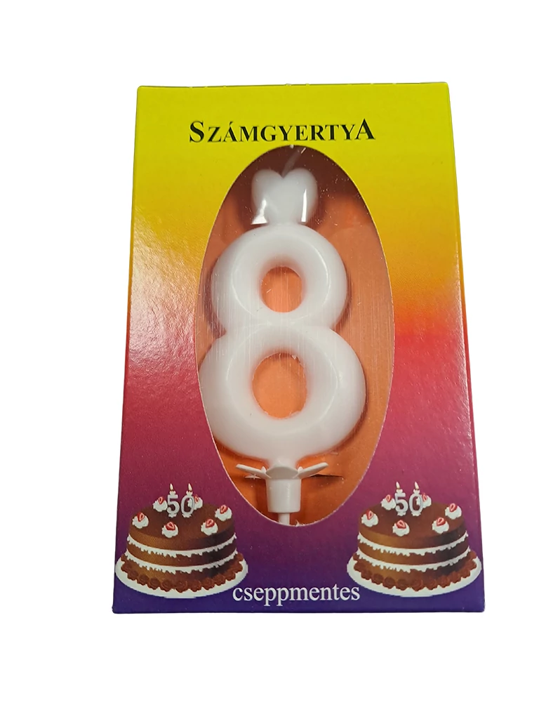 8-as fehér számgyertya - 7 cm